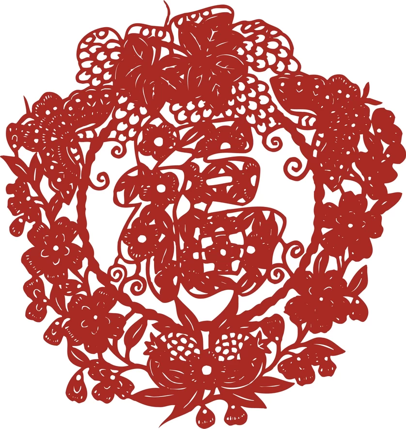 中国风中式传统喜庆民俗人物动物窗花剪纸插画边框AI矢量PNG素材【2652】
